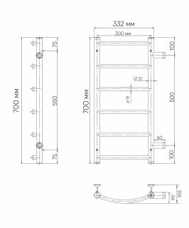Полотенцесушитель водяной Indigo Arc LASW70-30-б/п-50 70x30 см хром